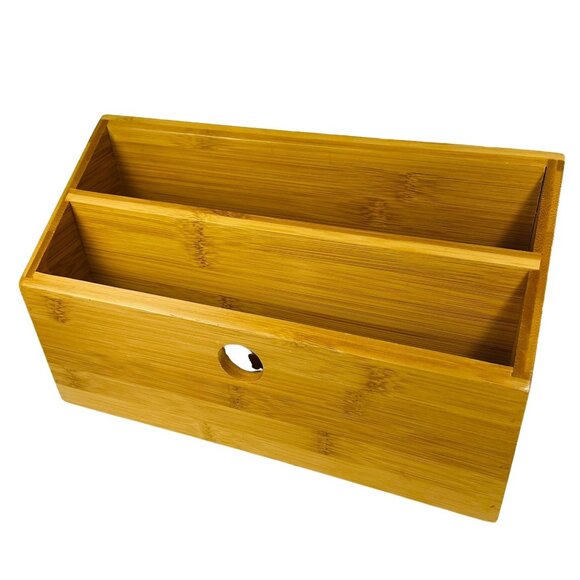 Letter Stationary Wood Desktop Organizer Bamboo 2 Compartment Upright u - Picture 1 of 7